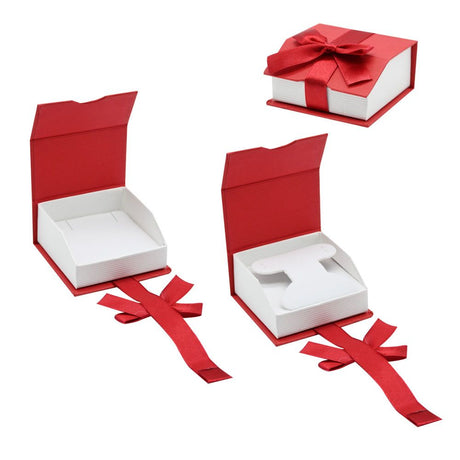 Red and White Magnetic Ribbon Jewelry Earring or Pendant Gift Boxes