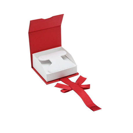 Red and White Magnetic Ribbon Jewelry Earring or Pendant Gift Boxes