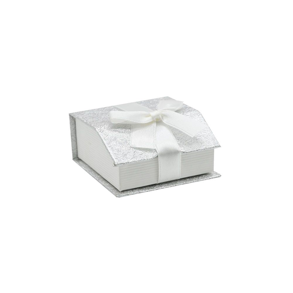 Silver and White Magnetic Ribbon Jewelry Earring or Pendant Gift Boxes