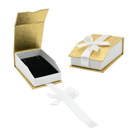 Gold and White Magnetic Ribbon Jewelry Pendant Boxes