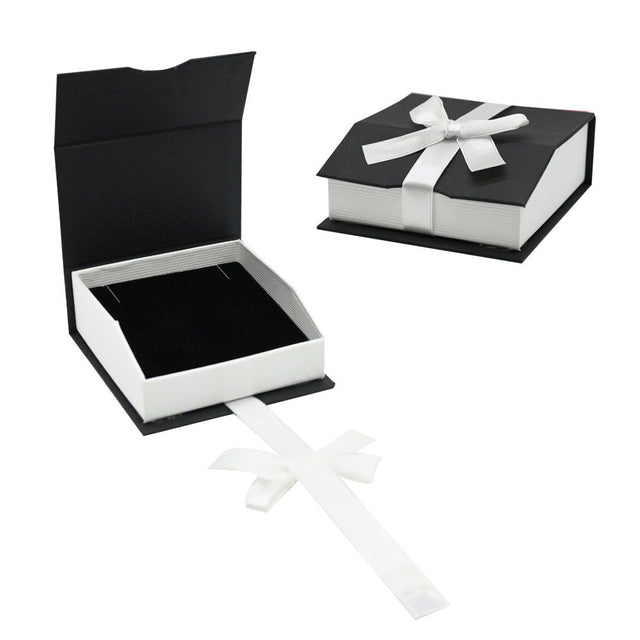 Black and White Magnetic Ribbon Jewelry Pendant Boxes