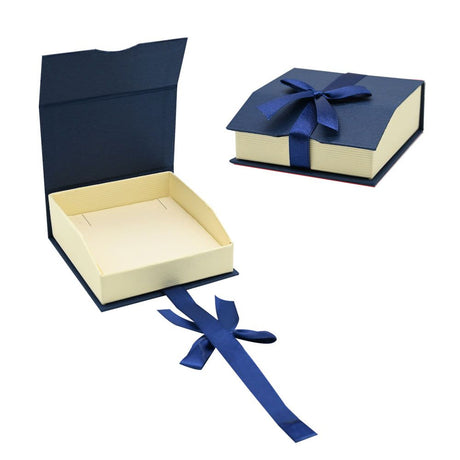 Blue and Cream Magnetic Ribbon Jewelry Pendant Box 