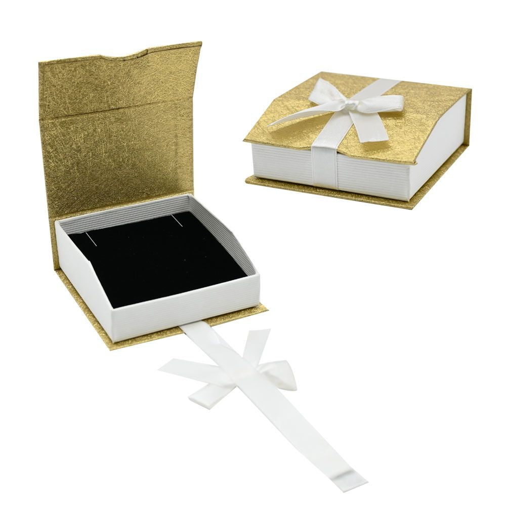 Gold and White Magnetic Ribbon Jewelry Pendant Boxes