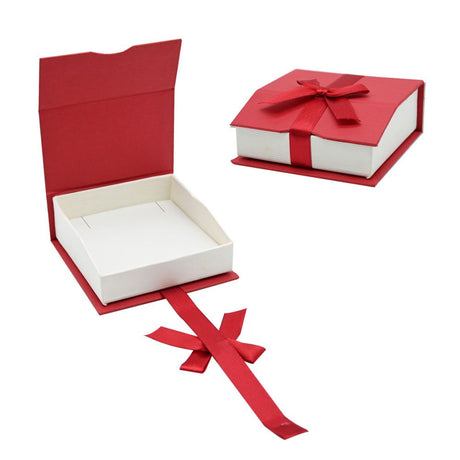 Red and White Magnetic Ribbon Large Jewelry Pendant Gift Boxes