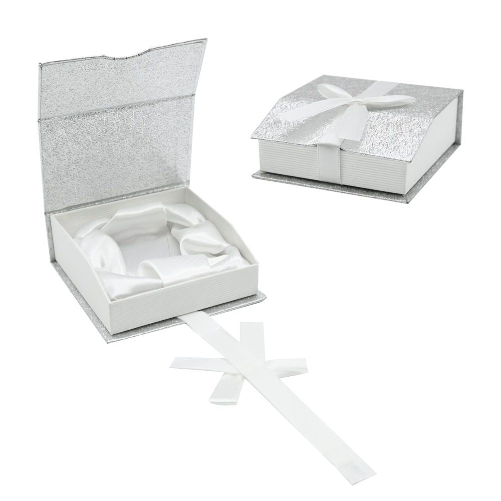 Silver and White Magnetic Ribbon Jewelry Watch or Bangle Boxes