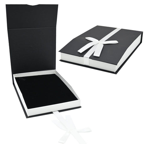 Black and White Magnetic Ribbon Jewelry Necklace or Chain Boxes