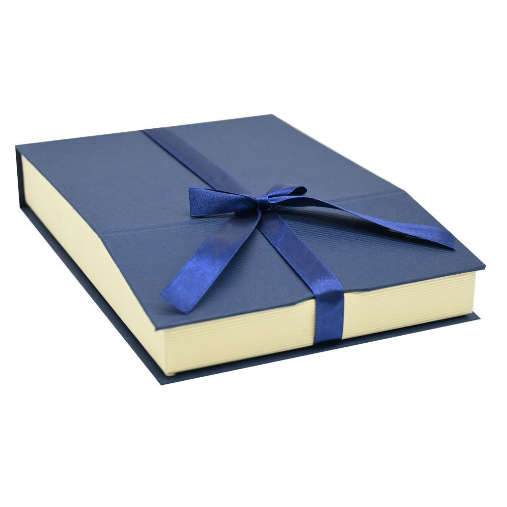 Blue and Cream Magnetic Ribbon Jewelry Necklace Boxes 