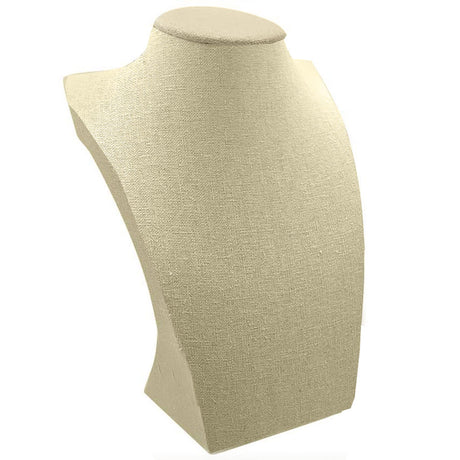 Beige Linen Curved Jewelry Necklace and Chain Display Bust, 9-1/2" Tall