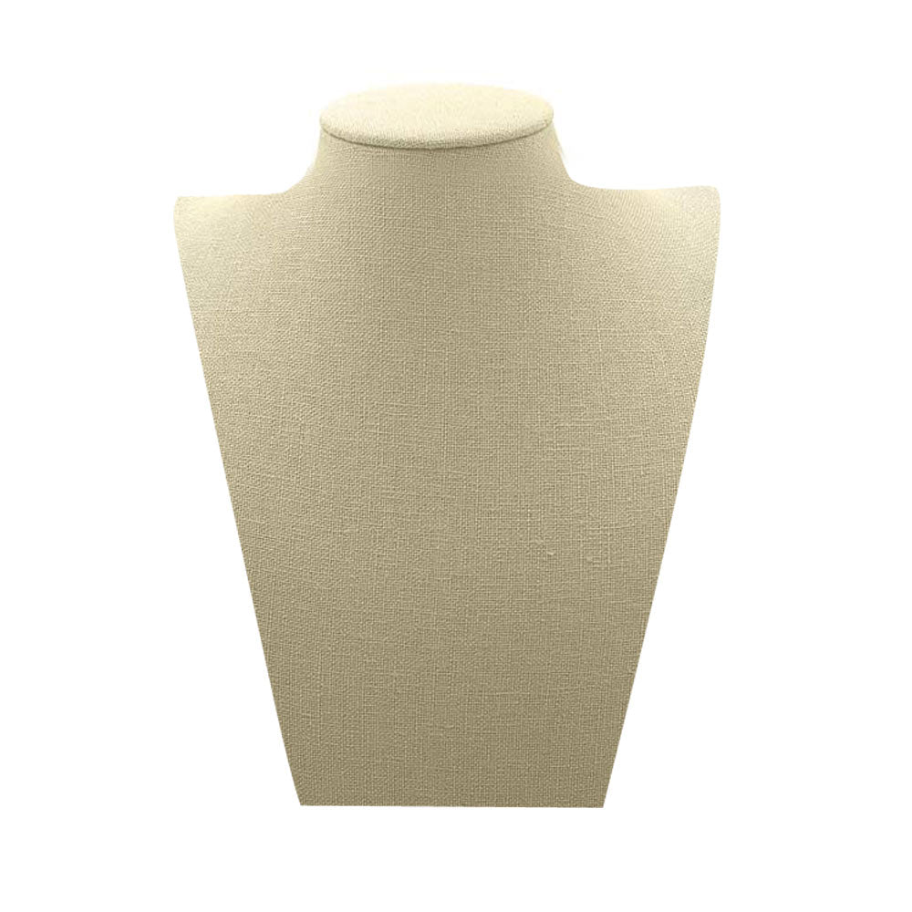 Beige Linen Curved Jewelry Necklace and Chain Display Bust, 9-1/2" Tall