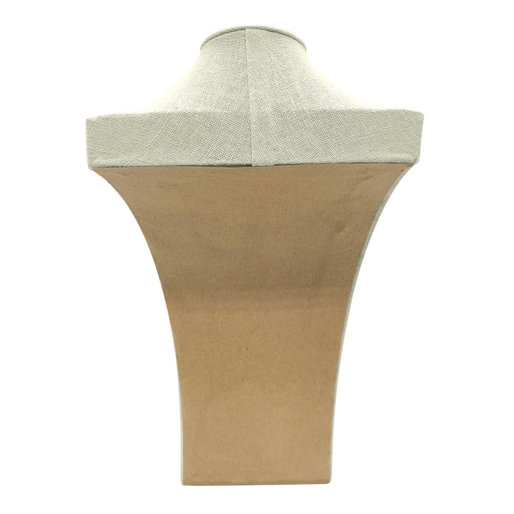 Beige Linen Curved Jewelry Necklace and Chain Display Bust, 13" Tall