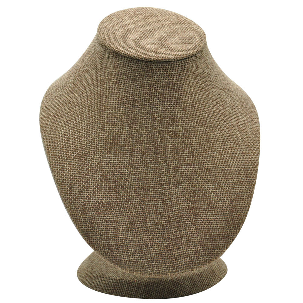 Brown Burlap Jewelry Necklace Display Bust, 7-1/2" Tall