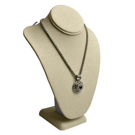 Beige Linen Jewelry Necklace Bust, Neck Form Display, 11" Tall