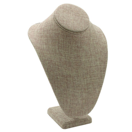 Brown Burlap Jewelry Necklace Display Bust, 11" Tall
