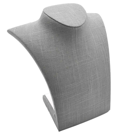 Grey Linen Curved Jewelry Necklace Bust, 9" Tall
