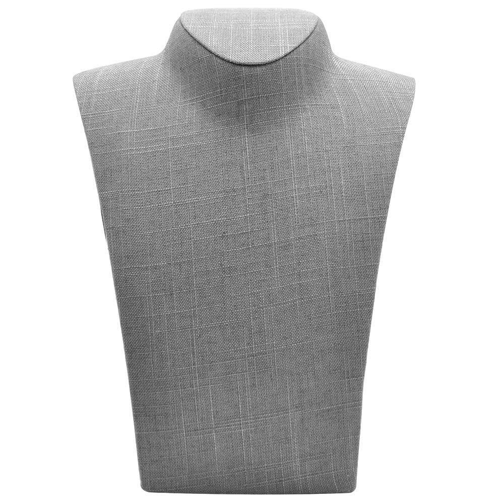 Grey Linen Curved Jewelry Necklace Bust, 11" Tall
