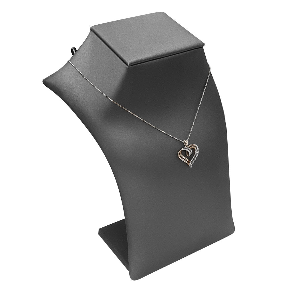 Steel Grey Leatherette Squared Neck Form Jewelry Necklace Display, 7-1/4" Tall