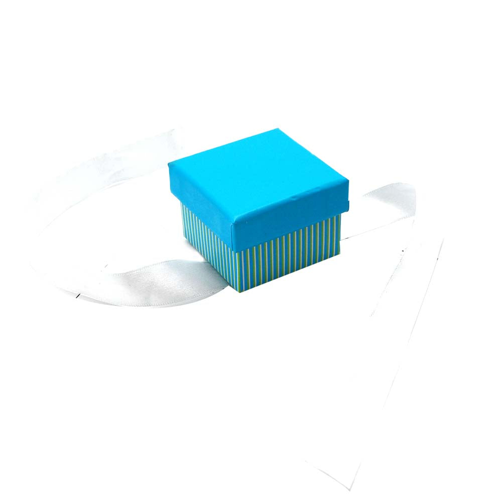 Aqua Striped with White Ribbon Jewelry Ring Boxes