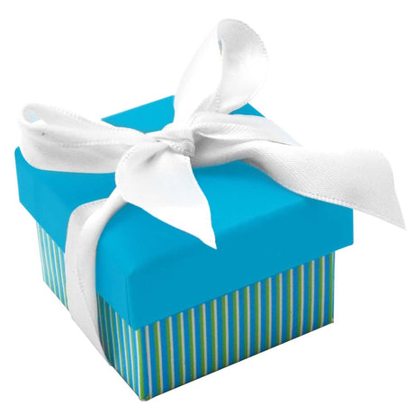 Aqua Striped with White Ribbon Jewelry Ring Boxes