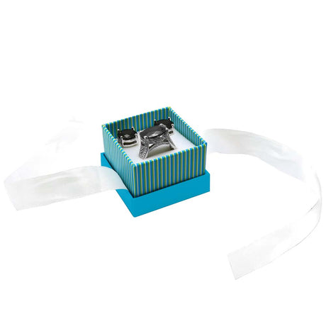 Aqua Striped with White Ribbon Jewelry Ring Boxes