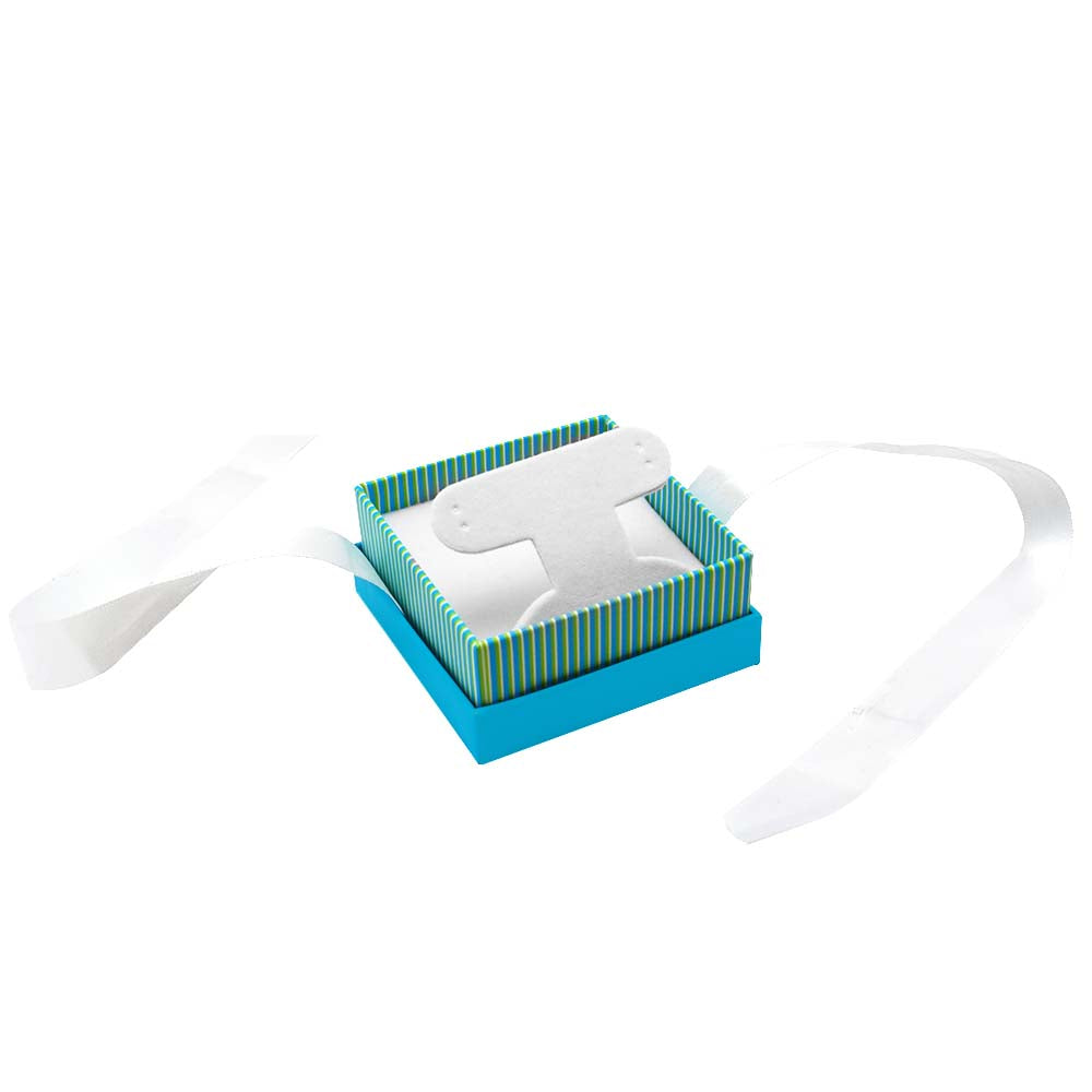 Aqua Striped with White Ribbon Jewelry Pendant or Earring Boxes