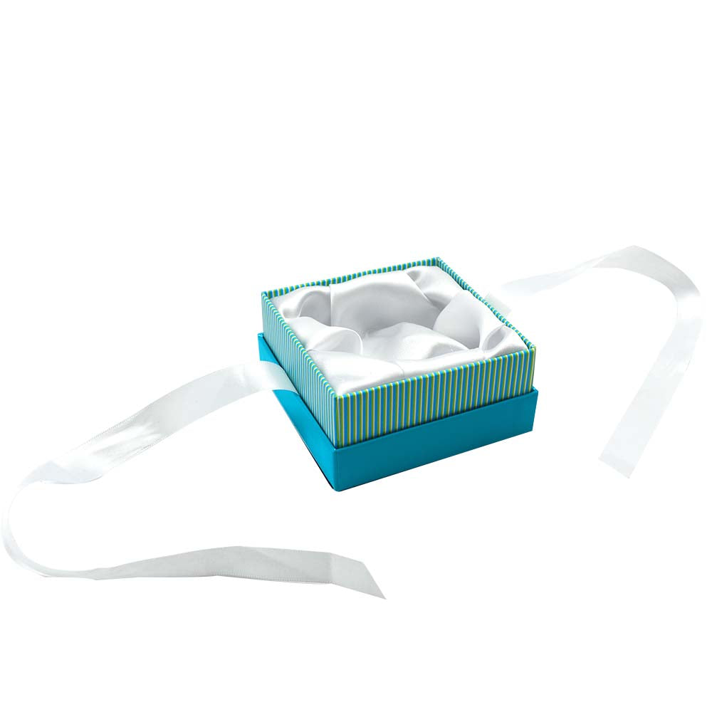 Aqua Stripped with White Ribbon Jewelry Bangle, Bracelet or Watch Gift Boxes