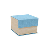 Light Blue Burlap & Faux Wood Jewelry Watch Pillow Box