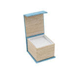 Light Blue Burlap and Faux Natural Wood Jewelry Ring Boxes