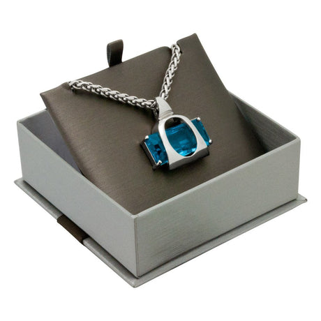 Steel Grey Leatherette Jewelry Earring / Pendant Boxes, with Brown Ribbon