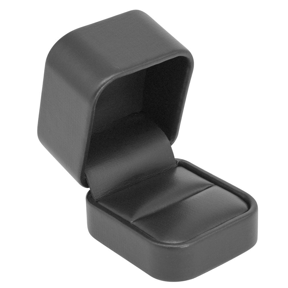 Black Rounded Corner Leatherette Ring Box