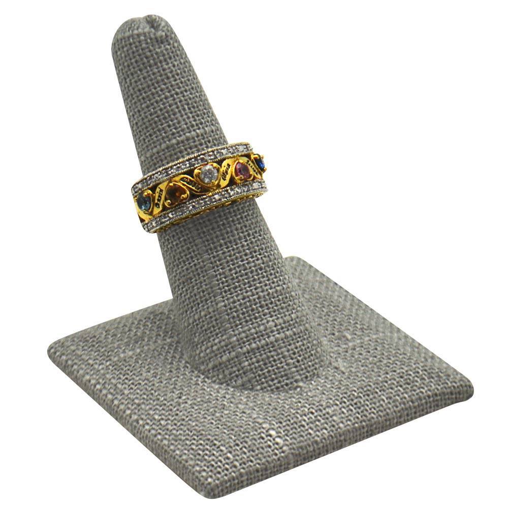 Grey Linen Single Finger Jewelry Ring Display 