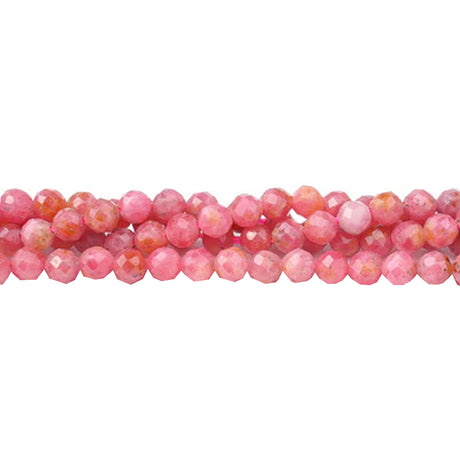 Rhodonite 3mm Faceted Round Beads AA Grade - Natural Pink Gemstone Strand