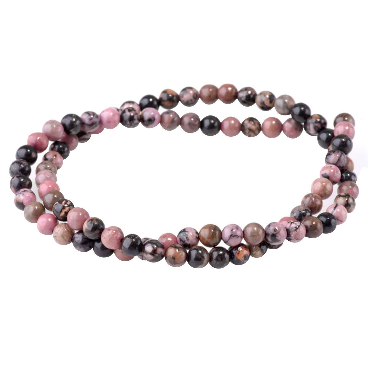 Rhodonite with Matrix 4mm Round Beads - Natural Pink Gemstone Strand