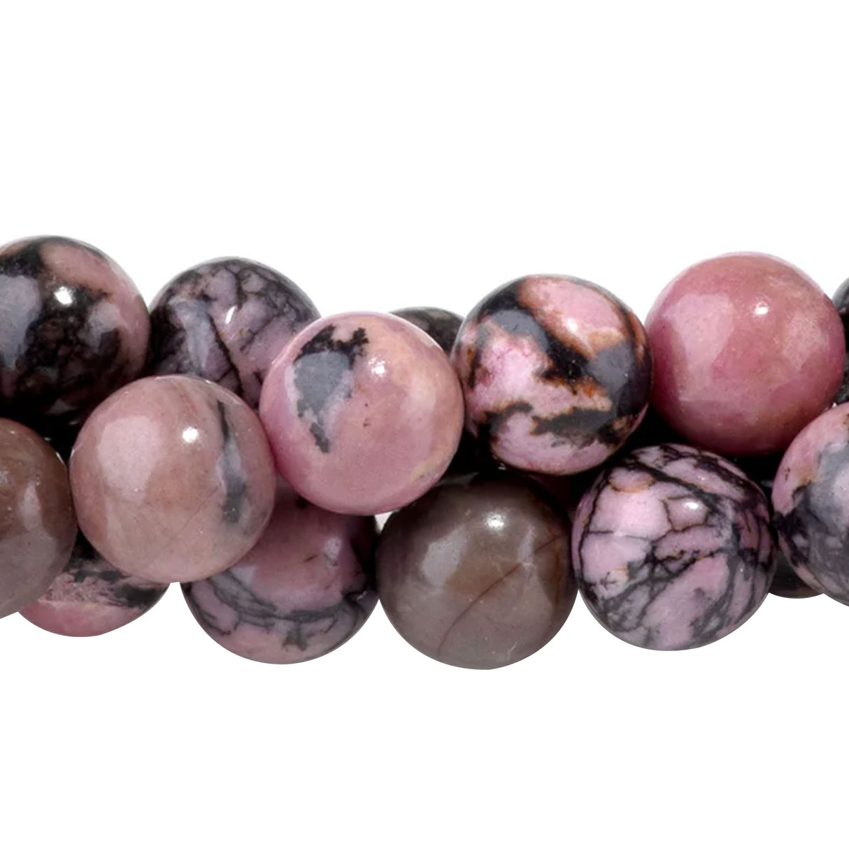 Rhodonite with Matrix 6mm Round Beads - Natural Pink Gemstone Strand