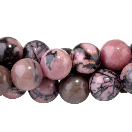 Rhodonite with Matrix 6mm Round Beads - Natural Pink Gemstone Strand