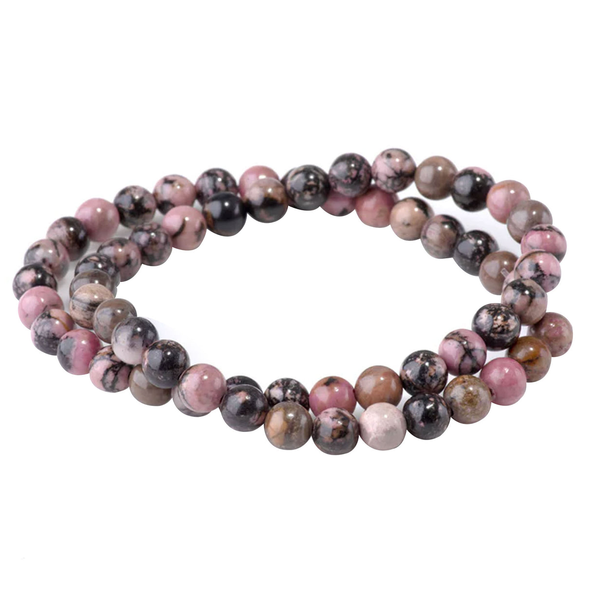 Rhodonite with Matrix 6mm Round Beads - Natural Pink Gemstone Strand