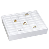 White Leatherette Jewelry Ring Display Tray, Holds 20 Rings