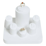 White Leatherette Jewelry Ring Display Stand, Holds 6 Rings 