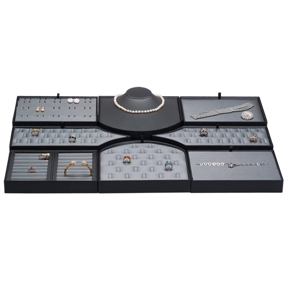 Steel Grey Leatherette 8 Piece Jewelry Display Set