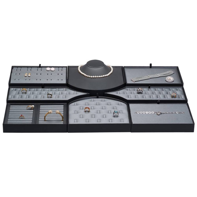 Steel Grey Leatherette 8 Piece Jewelry Display Set