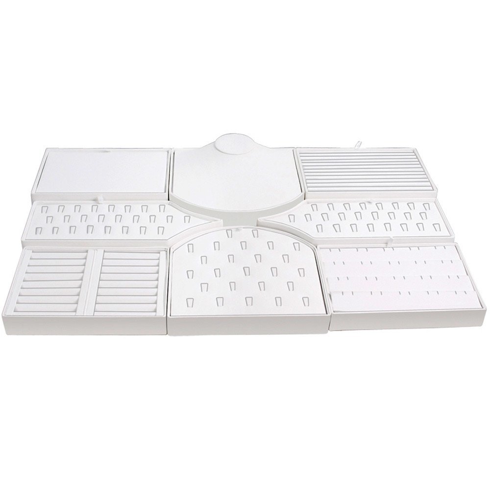 White Leatherette 8 Piece Jewelry Display Set 