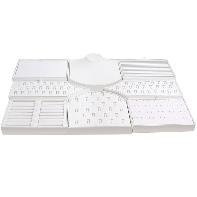 White Leatherette 8 Piece Jewelry Display Set 