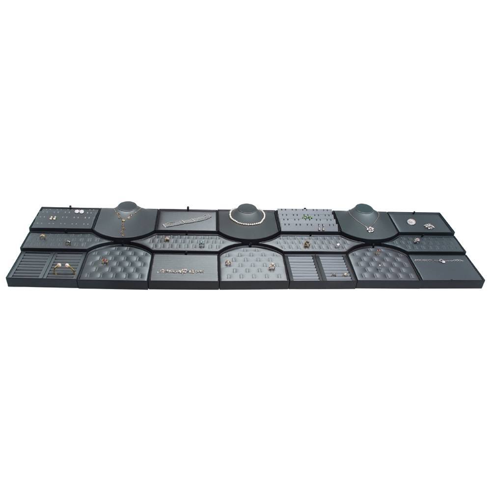 Steel Grey Leatherette 18 Piece Jewelry Display Set