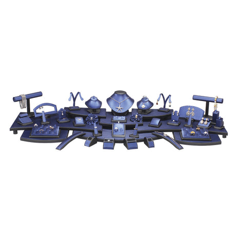 57-Piece Steel Blue & Charcoal Black Leatherette Jewelry Showcase Display Set