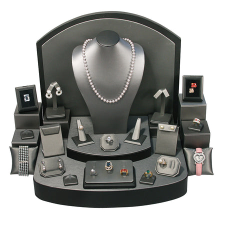28-Piece Steel Grey W/ Black Trim Jewelry Display Set