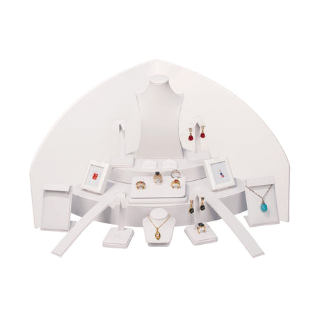 18-Piece White Leatherette Jewelry Display Set