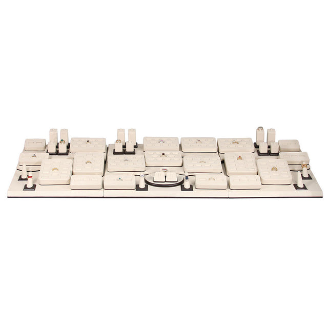 50-Piece Beige W/ Steel Brown Trim Jewelry Ring Display Set 