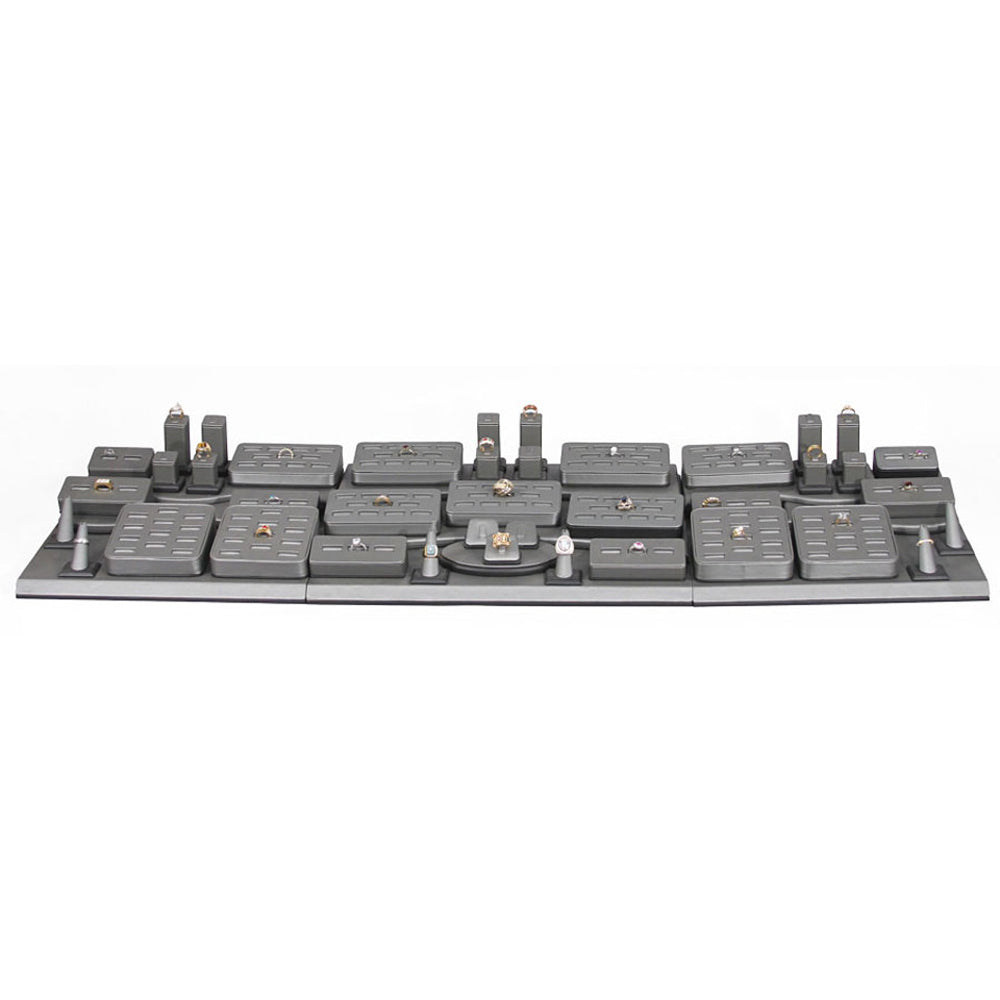 50-Piece Steel Grey W/ Black Trim Jewelry Ring Showcase Display Set