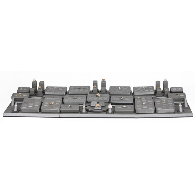 50-Piece Steel Grey W/ Black Trim Jewelry Ring Showcase Display Set