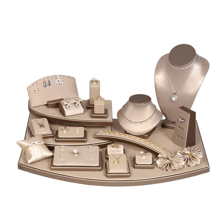 24-Piece Champagne Gold Leatherette Jewelry Set Display