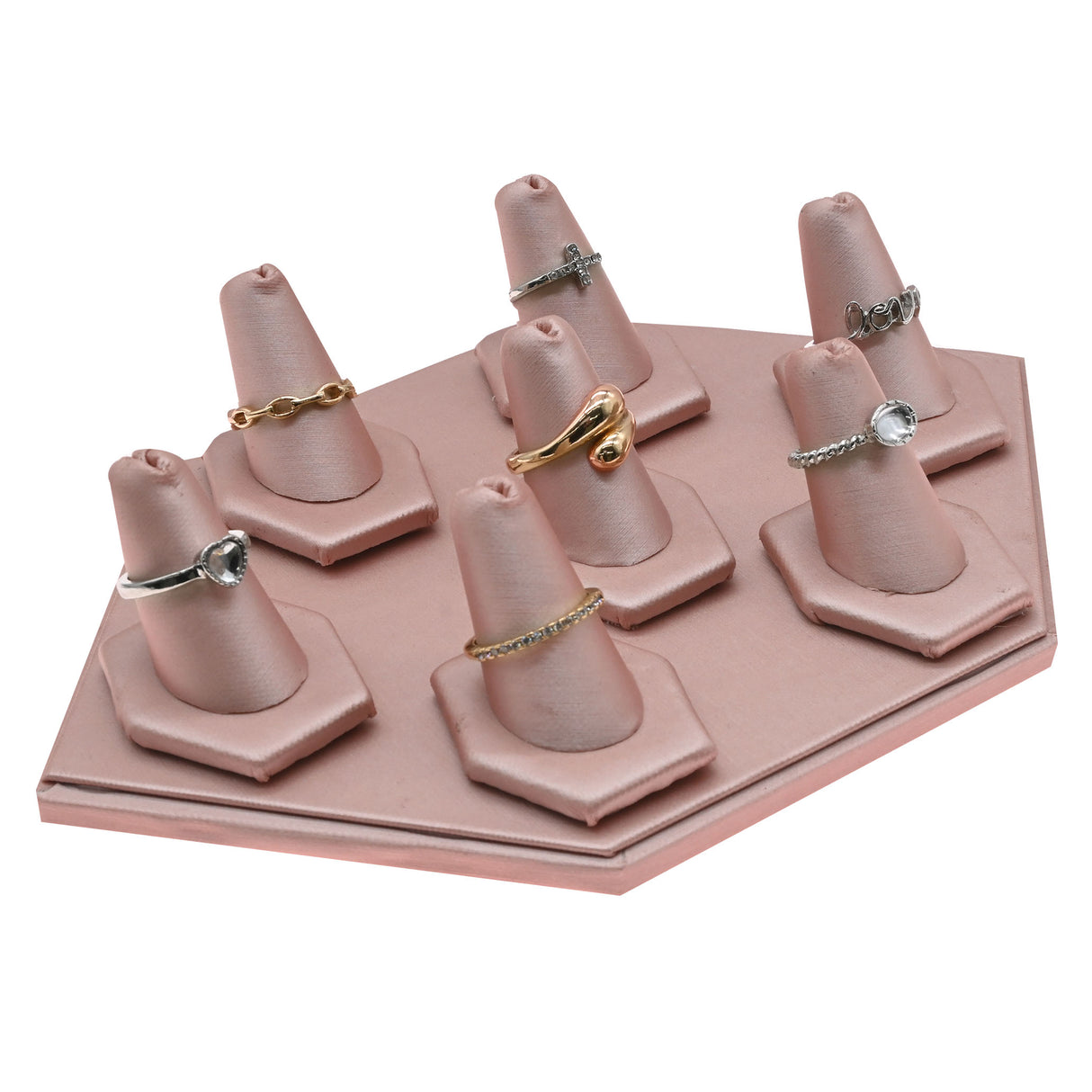 Champagne Pink Leatherette 7 Ring Finger Mini Display Set